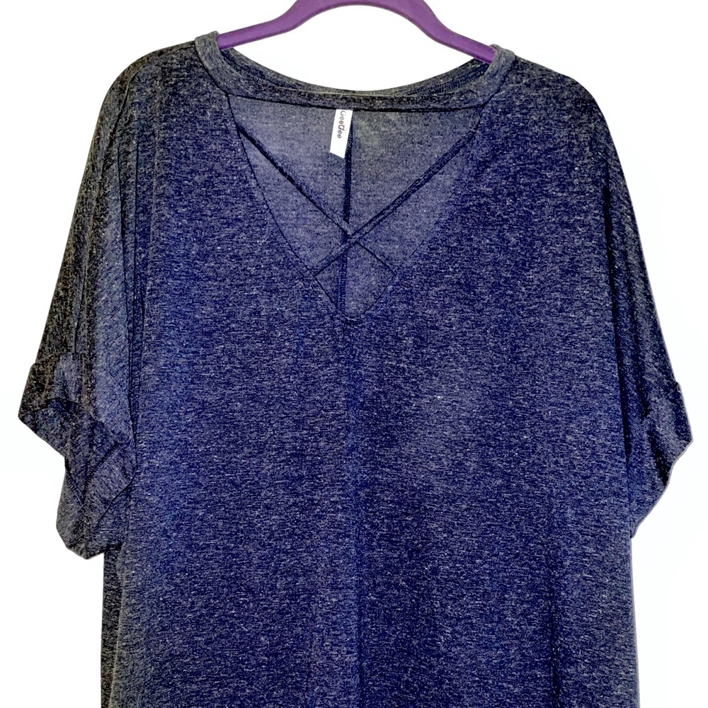 Navy short sleeve shirt with open neckline